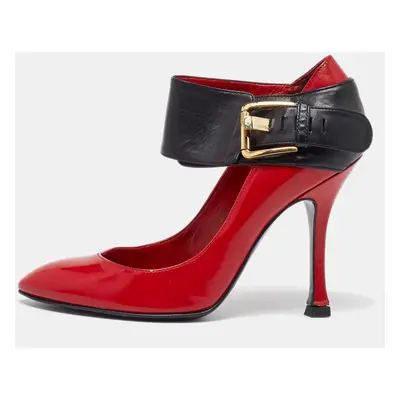 Sergio Rossi Red/Black Leather Buckle Ankle Cuff Pointed Toe Pumps Size 35.5