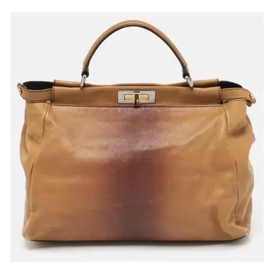 Fendi Brown Ombre Leather and Calf Hair Lining Peekaboo Top Handle Bag