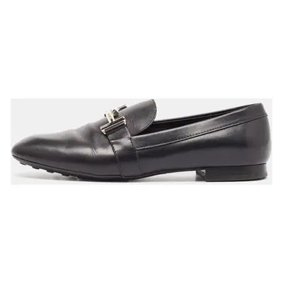 Tod's Black Leather T Logo Slip on Loafers Size 38.5