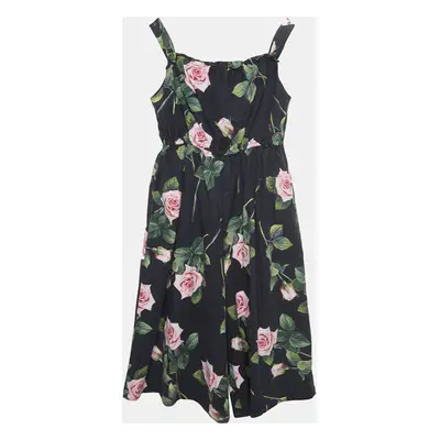 Dolce & Gabbana Black Rose Print Cotton Poplin Jumpsuit (11-12 Yrs)