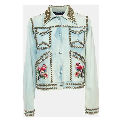 Gucci Blue Bird Applique Denim Studded Jacket