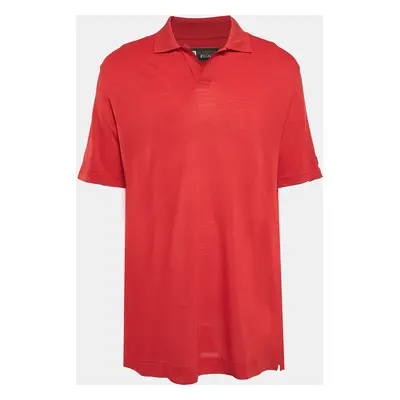 Z Zegna Red Pique Wool Techmerino Polo T-Shirt