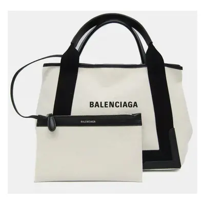 Balenciaga Black Canvas Leather Navy Cabas Women's Handbag