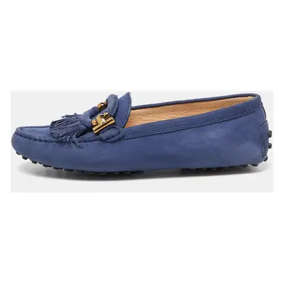 Tod's Blue Suede Fringe Slip On Loafers Size