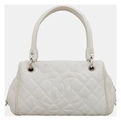 Chanel White Caviar Leather Timeless Bowler Shoulder Bag