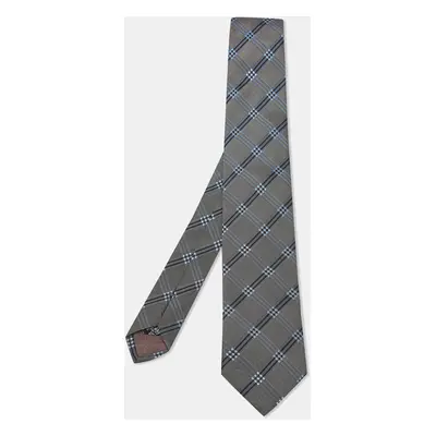 Boss By Hugo Boss Grey/Blue Checked Silk Tie