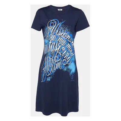 Kenzo Navy Blue Printed Cotton Knit Mini Dress