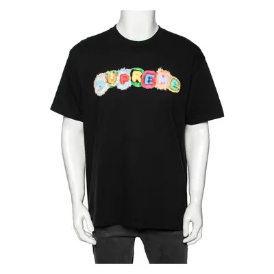 Supreme Black Logo Printed Cotton Short Sleeve T-Shirt