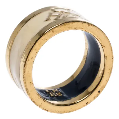 CH Carolina Herrera Cream Enamel Gold Tone Band Ring Size