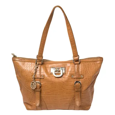 DKNY Brown Croc Embossed Leather Tote