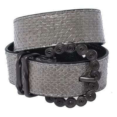 Bottega Veneta Grey Snakeskin Double Wrap Bracelet