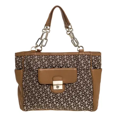 Dkny Beige/Tan Signature Canvas and Leather Tote