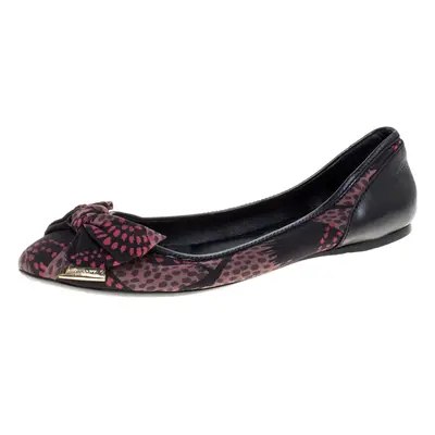 Burberry Black Printed Satin Bow Ballet Flats Size