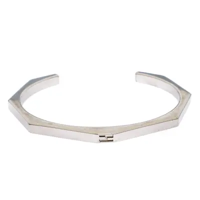 Fendi Baguette Silver Tone Open Cuff Bracelet