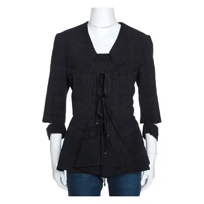 Roland Mouret Black Puckered Check Wool Blend Hanover Jacket