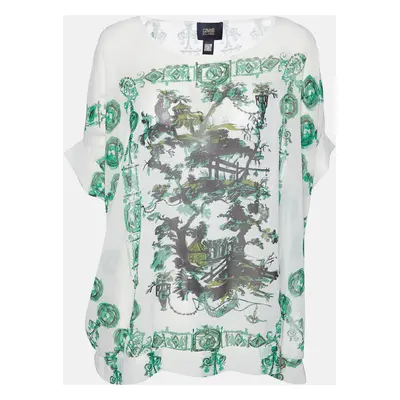 Class by Roberto Cavalli White Print Crepe Loose Fitted Blouse