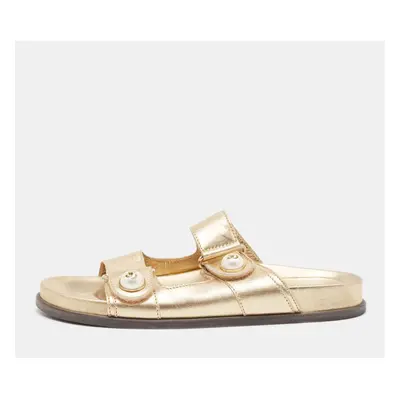 Jimmy Choo Metallic Gold Leather Flat Slides Size