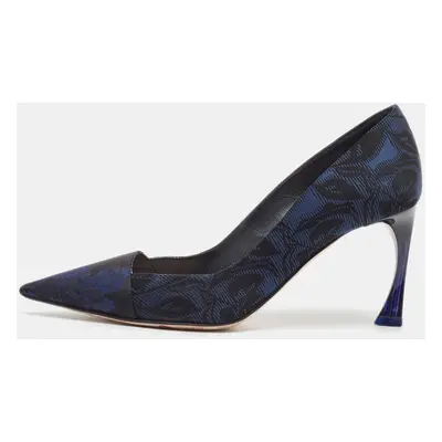 Dior Navy Blue/Black Printed Fabric Pointed Toe Pumps Size 35.5