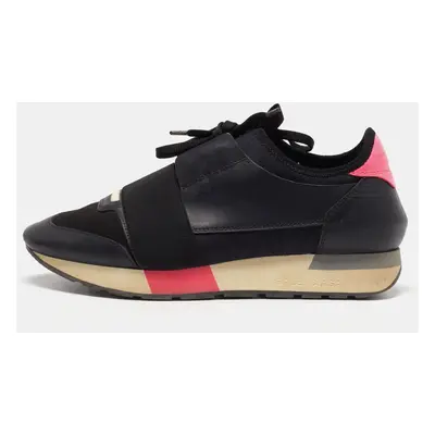 Balenciaga Black/Pink Leather and Fabric Race Runner Sneakers Size