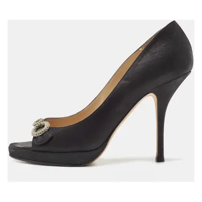 Jimmy Choo Black Nubuck Leather Open Toe Pumps Size