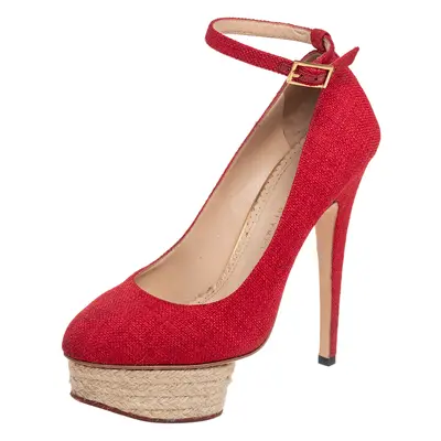 Charlotte Olympia Red Canvas Dolly Platform Pumps Size