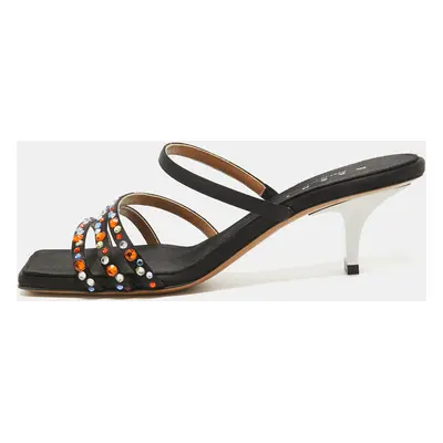 Marni Black Satin Crystal Embellished Slide Sandals Size