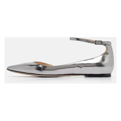 Jimmy Choo Metallic Grey Leather Lucy Ankle Strap Flats Size