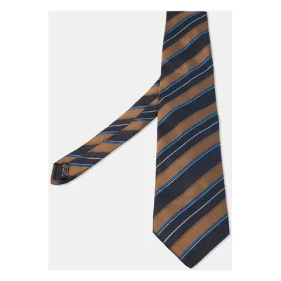 Ermenegildo Zegna Brown & Navy Blue Diagonal Striped Silk Tie