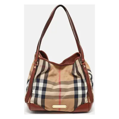 Burberry Brown Leather, Canvas Canterbury Totes