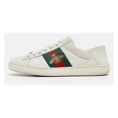 Gucci White Leather Embroidered Bee Ace Sneakers Size