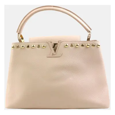 Louis Vuitton Pink Beige Leather Capucines MM Top Handle Bag