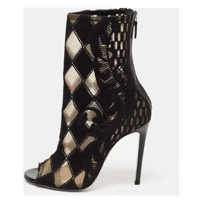 Balmain Black Mesh and Fabric Ankle Boots Size