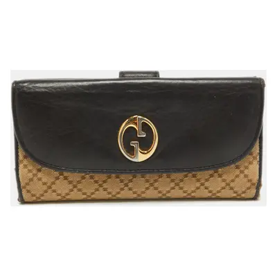 Gucci Beige/Black Diamante Canvas and Leather Continental Wallet