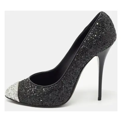 Giuseppe Zanotti Black/Silver Coarse Glitter Cap Toe Pumps Size