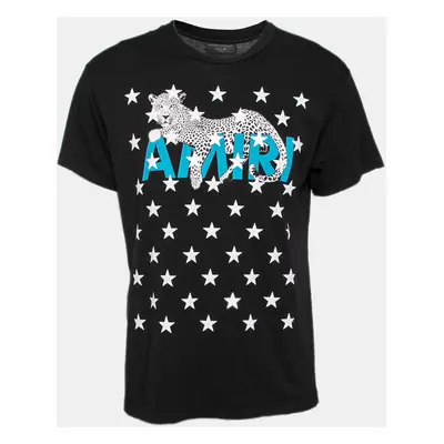 Amiri Black Cotton Leopard Star Printed Crew Neck T-Shirt