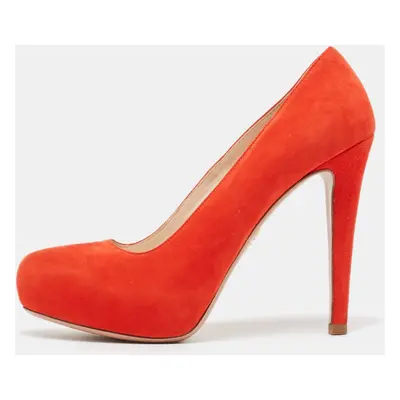 Prada Orange Suede Platform Pumps Size 36.5