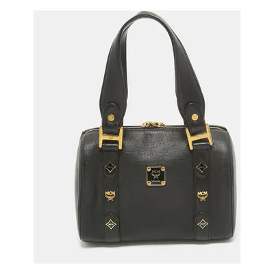 MCM Black Leather Mini Boston Bag