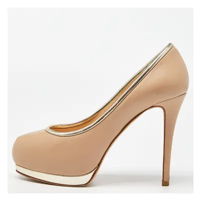 Giuseppe Zanotti Beige Leather Platform Round Toe Pumps Size