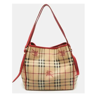 Burberry Red/Beige Haymarket Coated Canvas and Leather Canterbury Tote