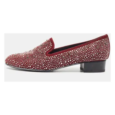 Stuart Weitzman Burgundy Suede Crystal Embellished Studded Smoking Slippers Size 37.5