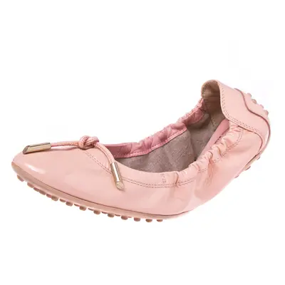 Tod's Salmon Pink Patent Leather Ballerina Scrunch Flats Size