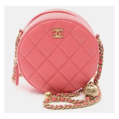 Chanel Lambskin Pink Matelasse Round Shoulder Bag