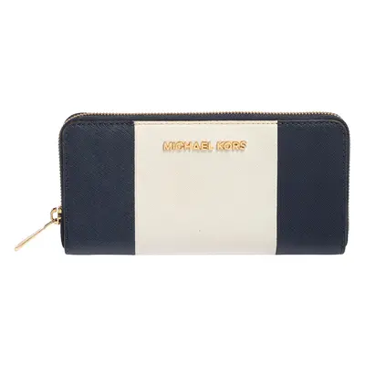 Michael Kors White/Blue Leather Jet Set Zip Around Wallet