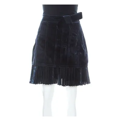 3.1 Phillip Lim Blue Velvet & Lurex Pleated Hem Short Skirt