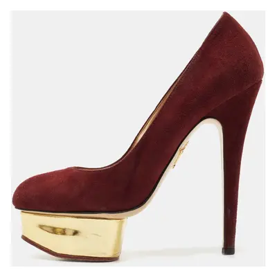 Charlotte Olympia Burgundy Suede Dolly Platform Pumps Size 36.5