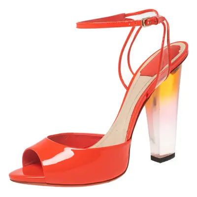 Dior Orange Patent Leather and PVC Clear Block Heels Ankle-Strap Sandals Size