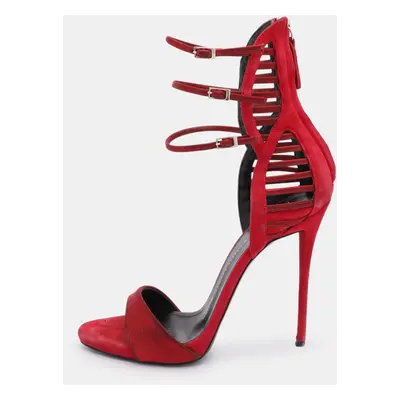 Giuseppe Zanotti Red Suede and Satin Caged Sandals Size