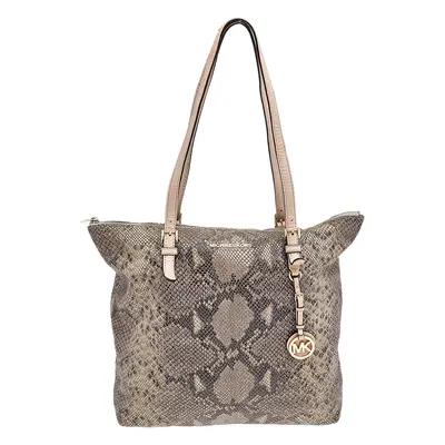 MICHAEL Michael Kors Khaki/Black Python Effect Leather Tote