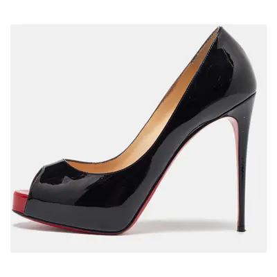 Christian Louboutin Black Patent Leather Very Prive Peep Toe Pumps Size