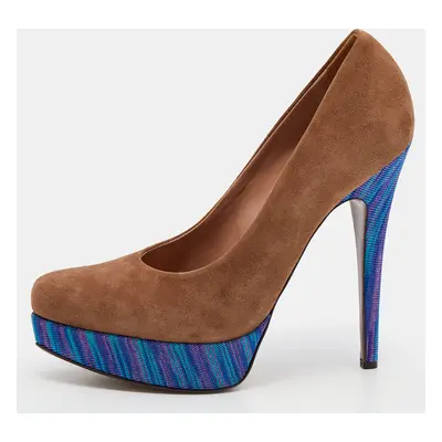 Missoni Brown/Blue Suede And Knit Fabric Platform Pumps Size